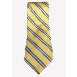 Preppy Collared Greens Men's Yellow Blue Striped Silk Tie American Made